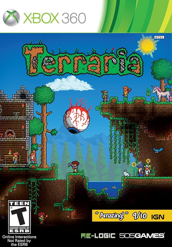 This is a picture of The front cover of the terraria xbox 360 dvd